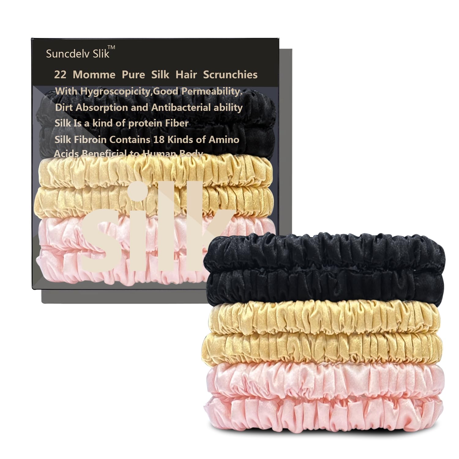 Silk Hair Towel, Friction-Resistant, Amino Acid-Rich, Durable, Breathable (6PCS(Bean Paste, Rose Gold, Rice White))